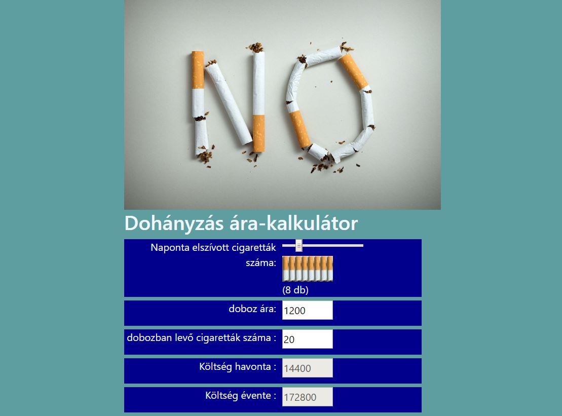 Dohányzás ára feladat
