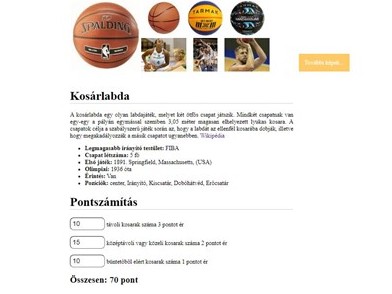 Kosárlabda Weblapkészítés feladat 