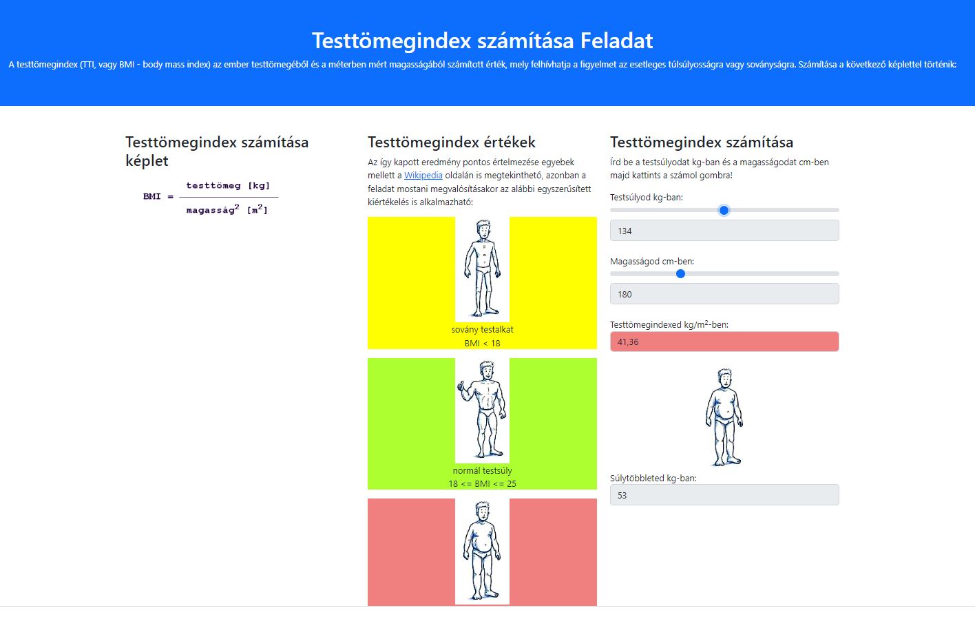 Testtömegindex számítása feladat